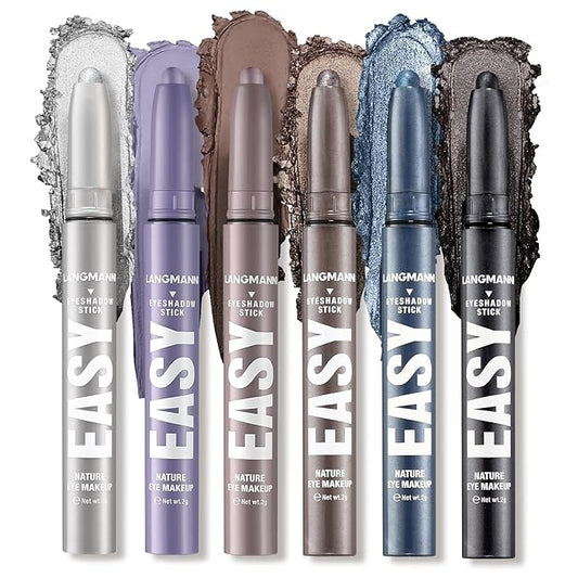 LANGMANNI Eyeshadow Stick, 6 PCS Waterproof Multi-Color Eyeshadow Pen Set, Creamy Long-Lasting Eye Makeup Kit, Natural & Shimmer Shades Contour Stick, Perfect Gifts For Women (#D)-Velvo Beauty