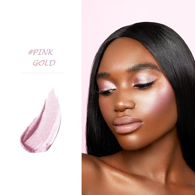 Highlighter Makeup Palette Shimmer Contour Palette Powder for Brighten Face Contour Gold Cheek Highlight Makeup, Long Lasting Highlighter Powder with Mirror for Illuminator Makeup (PINK GOLD)-Velvo Beauty