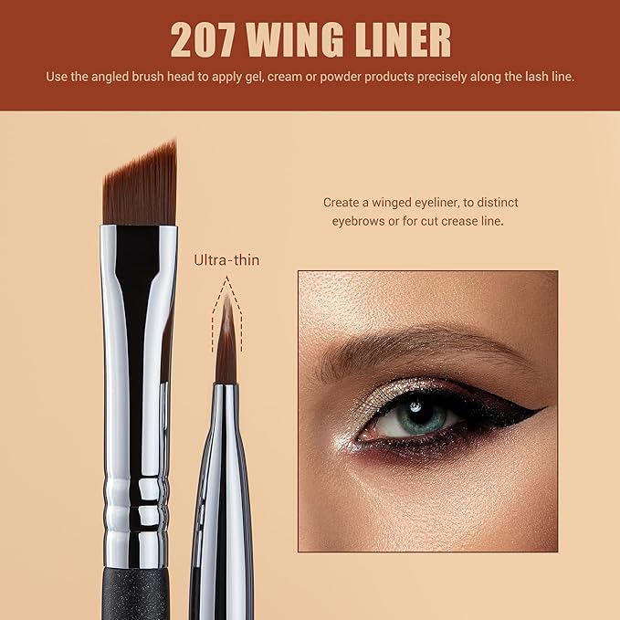 Jessup Eyeliner Brush Set, 3pcs Pro Precision Eyeliner Brushes Fine Point Angled Thin Gel Liquid Flat Winged Eye Liner Brush, Black T346-Velvo Beauty