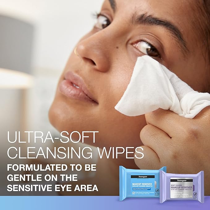 Neutrogena Day & Night Wipes, Makeup Remover Face Cleansing Towelettes & Night Calming Facial Cloths, 100% Plant Based Fibers Wipe Away Dirt, Alcohol-Free, 3 Packs of 25 ct, 75 ct-Velvo Beauty