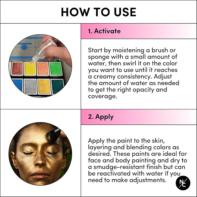 Metallic 12-Color Palette - Luxurious Water-Activated Makeup for Face & Body - Shimmering Shades for SFX, Cosplay, Theater, Film & TV Makeup Artists-Velvo Beauty