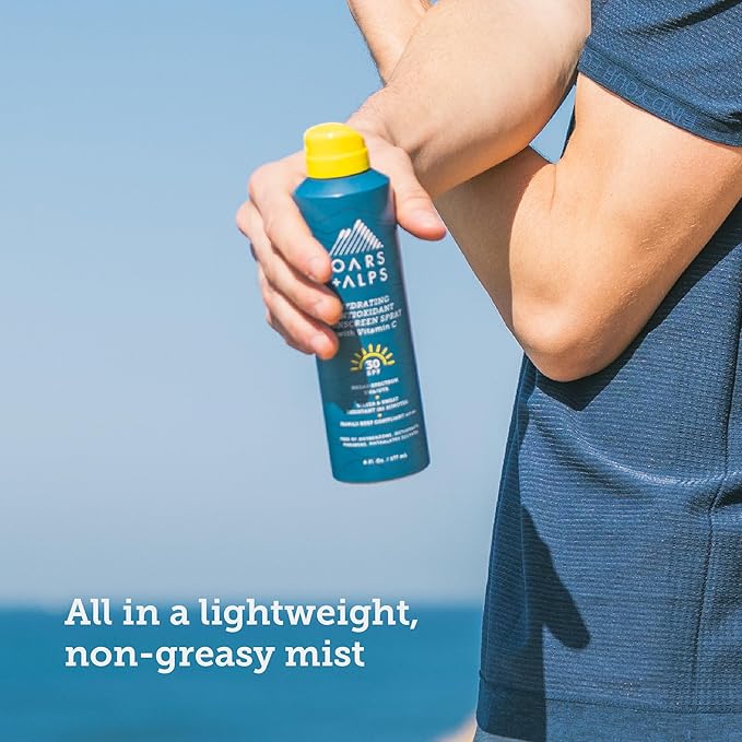 Oars + Alps Hydrating SPF 30 Sunscreen Spray, Naturally Derived Skin Care Infused with Vitamin C and Antioxidants, Water and Sweat Resistant, 6 Oz, 1 Pack-Velvo Beauty