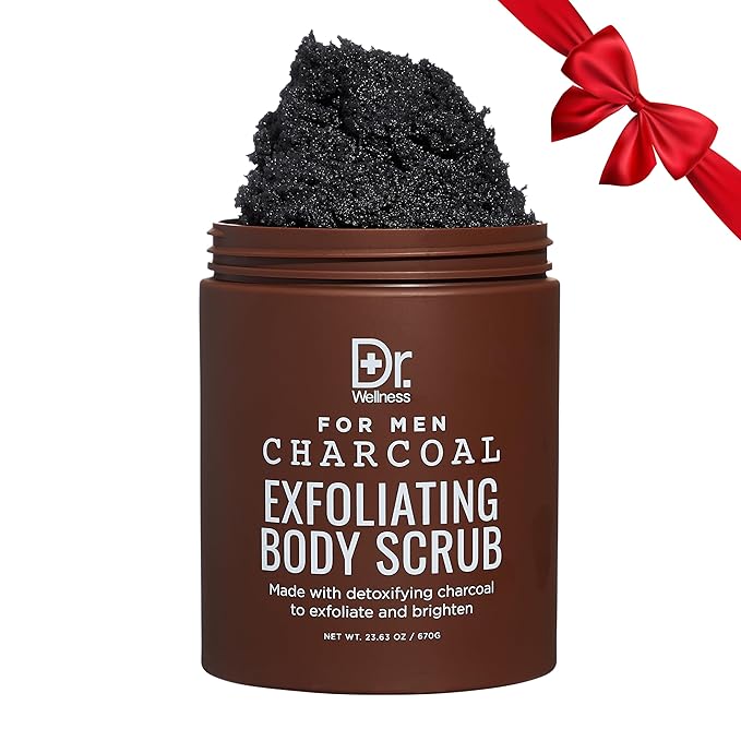Dr. Wellness Body Scrub for Men- Ultimate Exfoliating Scrub Infused with Charcoal, Men’s Body Wash in Jar with Twist Top, 23 oz, For All Skin Types-Velvo Beauty