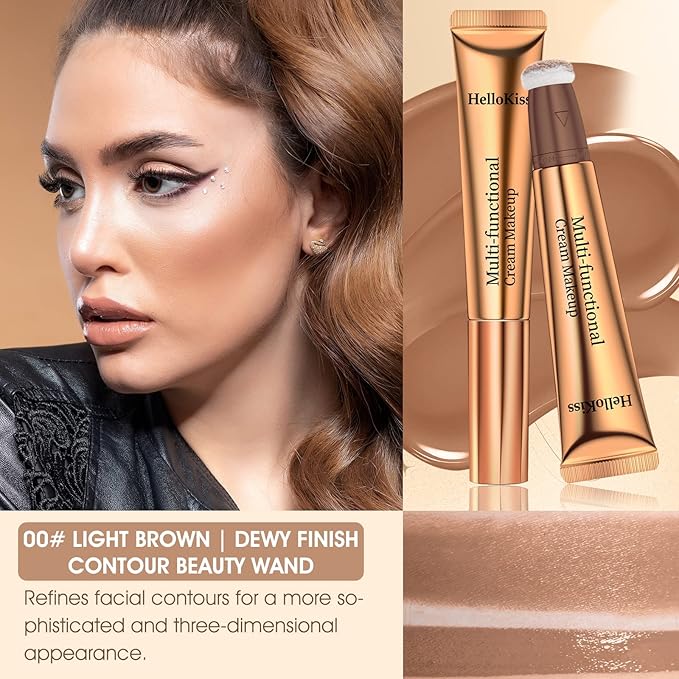 Liquid Contour Beauty Wand, Cream Liquid Contour Stick Matte Bronzer Stick with Cushion Applicator, Lightweight Blendable, Long Lasting Silky Liquid Face Shaping & Contouring Stick | 0# Contour Light brown-Velvo Beauty