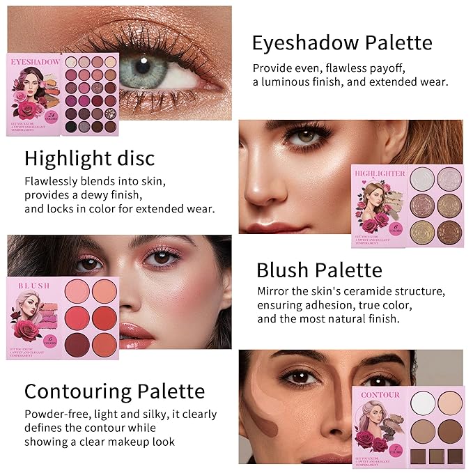 4-Layer Book-Style Foldable Makeup Palette Set | Portable & Long-Lasting | Contour Blush Highlight Eyeshadow, Professional 43 Shades, Suitable for Multiple Skin Tones & Makeup Looks, Gift Idea-Velvo Beauty