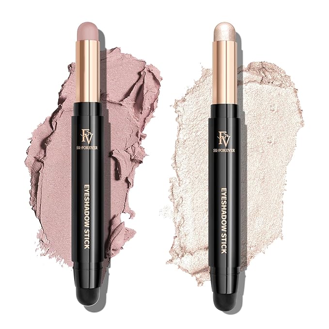 FV Waterproof Eyeshadow Stick Duo,Long-Lasting Cream Eye Shadow Makeup Sets, High Pigmented Eyeshadow Pencil with Matte & Shimmer Finish, Natural Look (Rose & Pearl)-Velvo Beauty