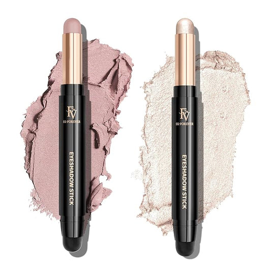 FV Waterproof Eyeshadow Stick Duo,Long-Lasting Cream Eye Shadow Makeup Sets, High Pigmented Eyeshadow Pencil with Matte & Shimmer Finish, Natural Look (Rose & Pearl)-Velvo Beauty