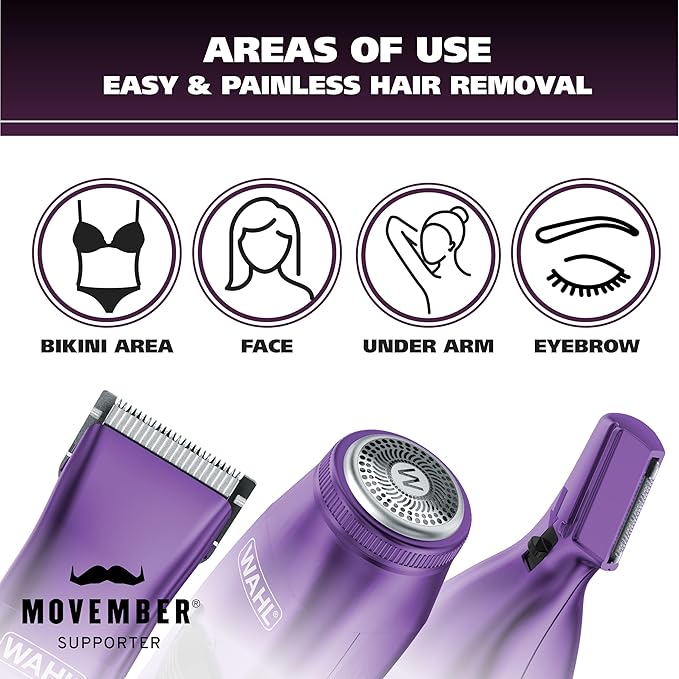 Wahl Pure Confidence Rechargeable Electric Trimmer, Shaver, & Detailer for Smooth Shaving & Trimming of The Face, Underarm, Eyebrows, & Bikini Areas – Model 9865-100-Velvo Beauty
