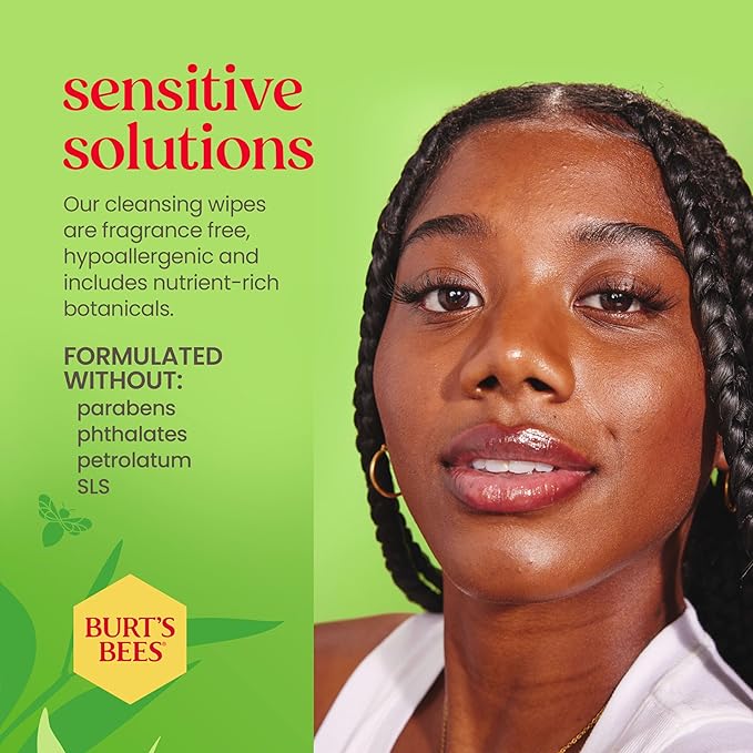 Burt's Bees Back To School Dorm Essentials, Aloe Vera Face Wipes, for Sensitive Skin, Soothing Makeup Remover & Facial Cleansing Towelettes, 30 Ct. (3-Pack)-Velvo Beauty