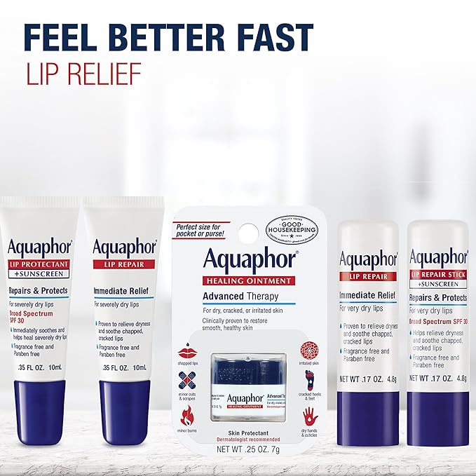 Aquaphor Lip Repair Lip Balm with Sunscreen, Lip Protectant, Lip Balm SPF 30, 0.35 Oz Tube-Velvo Beauty