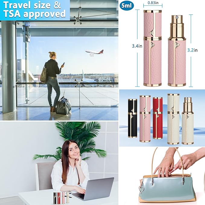 Refillable Travel Perfume Atomizer Bottle - 5ml Luxury Pocket Perfume Dispenser Pump, Travel Perfume Atomiser, Cologne Dispenser, Portable Size Sprayer Bottle for Traveling (Pink)-Velvo Beauty