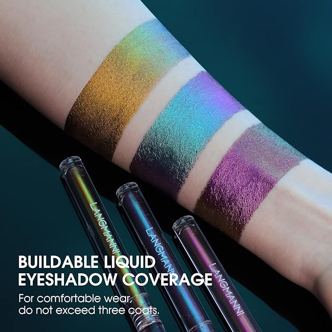 Jolilab Metallic Liquid Chameleon Eyeshadow, Multi-Dimensional Eye Looks, Long-lasting Holographic Glitter Multichrome Eyeshadows Makeup (#Peacock+Wonder+Ember)-Velvo Beauty