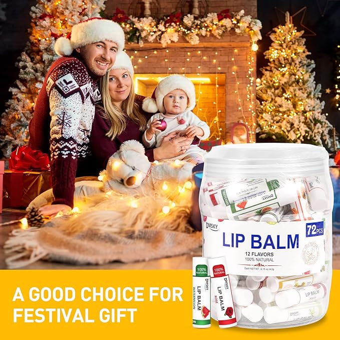 DMSKY Lip Balm Bulk 72 Pack, Lip Balm Hydrating with Vitamin E and Coconut Oil 12 Flavors, Lip Moisturizer Treatment - Party Favors Bulk Gift-Velvo Beauty