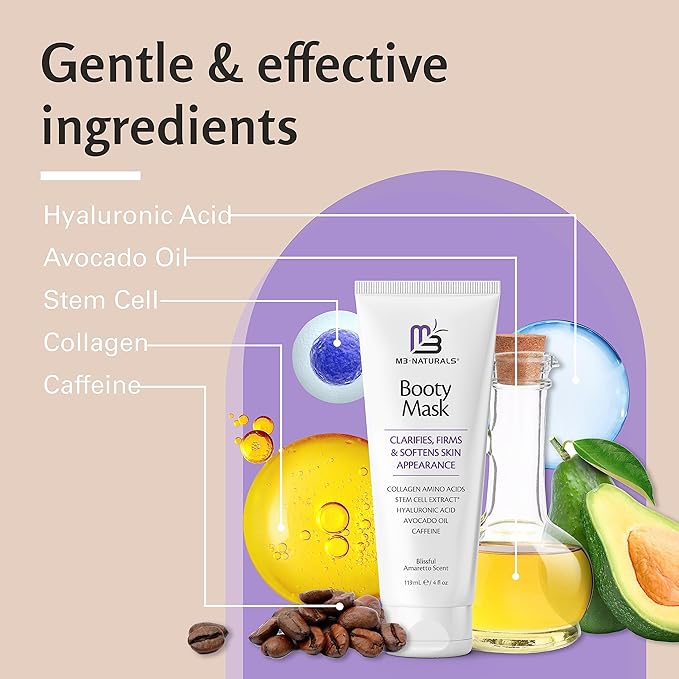 Moisturizing Butt Mask for Women - Butt Firming Mask and Caffeine Cellulite Cream for Thighs and Buttocks with Collagen - Clarifying Butt Firming Cream for Cellulite KP and Dry Skin by M3 Naturals-Velvo Beauty