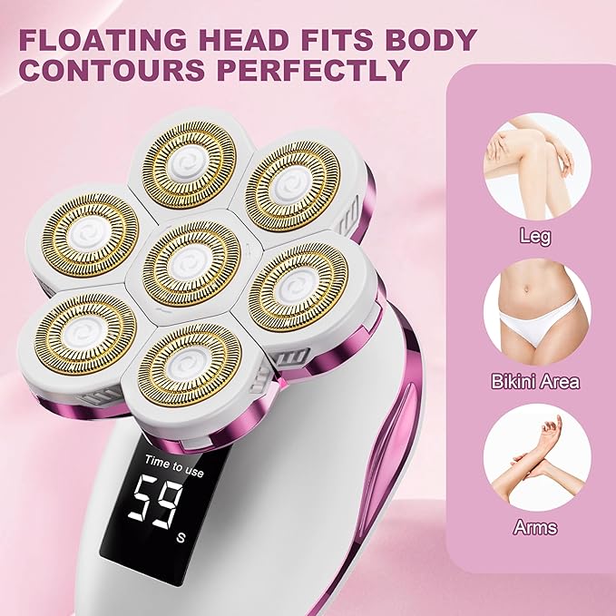 Electric Razors for Women, Wet/Dry 7D Rechargeable Rotary Shaver for Legs, Water Resistant Grooming Kit - Electric Razors for Women, Facial Hair Removal, Bikini Trimmer, Lips - Gentle Hair Remo-Velvo Beauty
