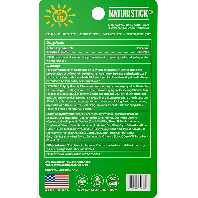 Naturistick SPF 30 Vegan Lip Balm – Mineral Sunscreen with Zinc Oxide | Broad Spectrum UVA/UVB Protection | 100% Natural, Coral-Friendly Formula | Oxybenzone Free | 5-Pack Spearmint | Made in USA-Velvo Beauty