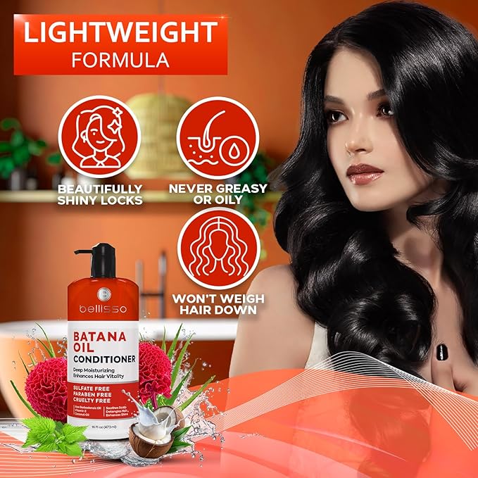 BELLISSO Batana Oil Conditioner for Women and Men - Sulfate Free, Volumizing Treatment for Thinning Hair - Thickening, Volume Boost - 16 Fl Oz-Velvo Beauty