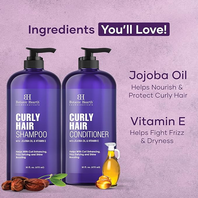 Botanic Hearth Curly Hair Shampoo and Conditioner Set For Curly Hair | Detangle, Define & Enhance Curls | With Jojoba oil & Vitamin E | Sulphate Free | 16 fl oz x 2-Velvo Beauty