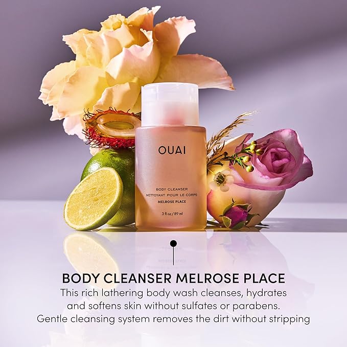 OUAI Body Cleanser Travel Size, Melrose Place - Foaming Body Wash with Jojoba Oil & Rosehip Oil to Hydrate, Balance & Soften Skin - Paraben, Phthalate, Sulfate Free Skin Care Products (3 Fl Oz)-Velvo Beauty