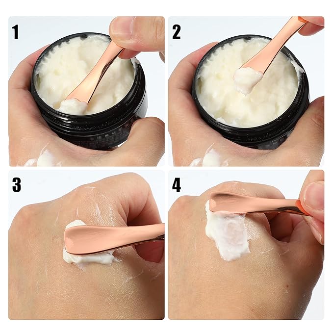 VOCOSTE 3 Pcs Makeup Spatula Mini Spoon, Eye Cream Massage Sticks Beauty Scoop, for Facial Cosmetic Face Cream, Zinc Alloy Heart Shape 2.36"x0.49", Gold Tone-Velvo Beauty