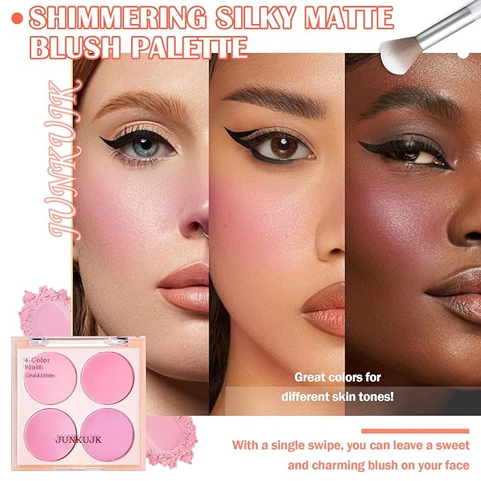 Blush Palette,Shimmer Silky Matte Blush Powder Palette,Professional Cute Face Contour Highlighter Blush Palette with Blush Makeup Brush 02-Velvo Beauty