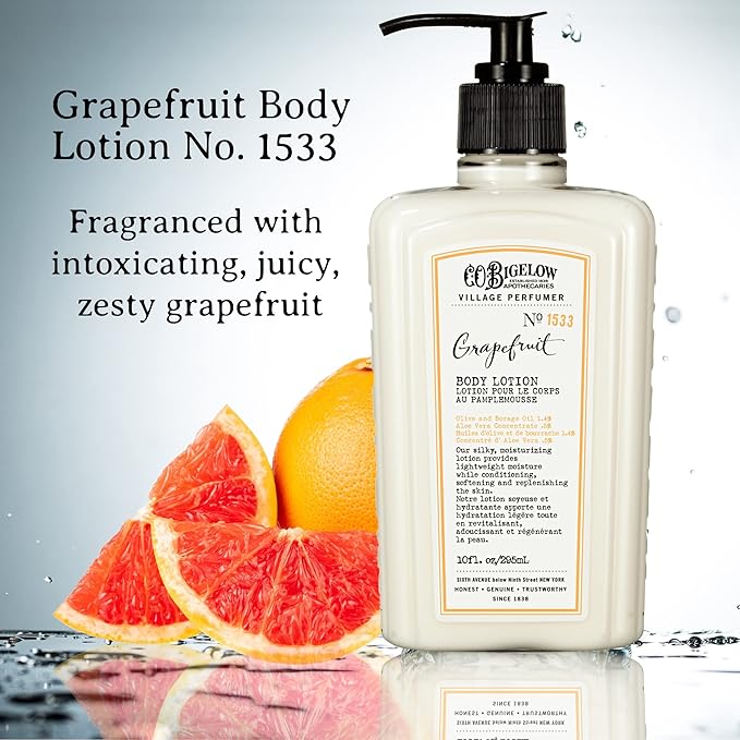 C.O. Bigelow Grapefruit Body Lotion, Village Perfumer Moisturizing Body Lotion with Aloe Vera, Borage Oil & Olive Oil, 10 Fl Oz-Velvo Beauty