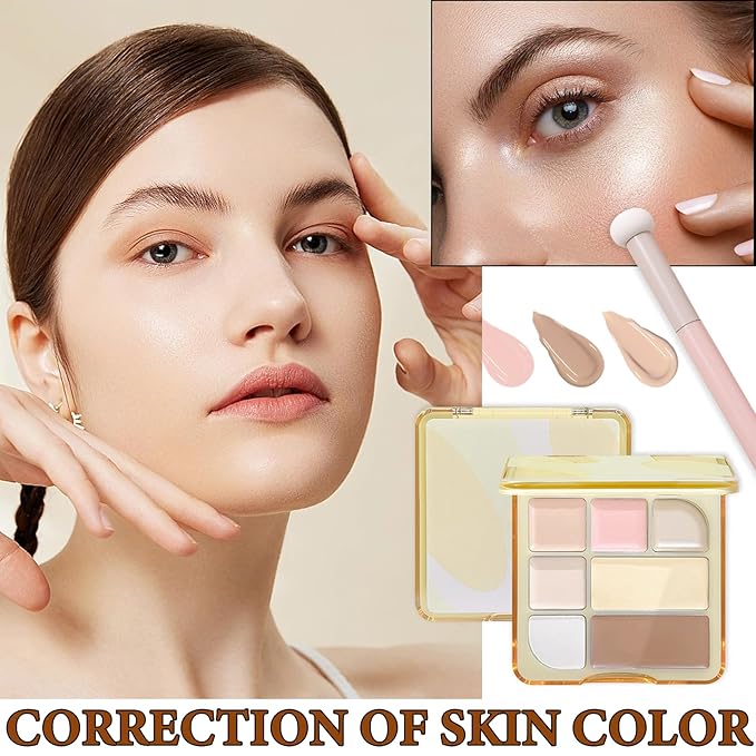 Soft Correcting Concealer Contour Palette,Concealer Cream Contour Makeup Palette,Contouring Foundation Highlighting Makeup Kit with Brush-Velvo Beauty