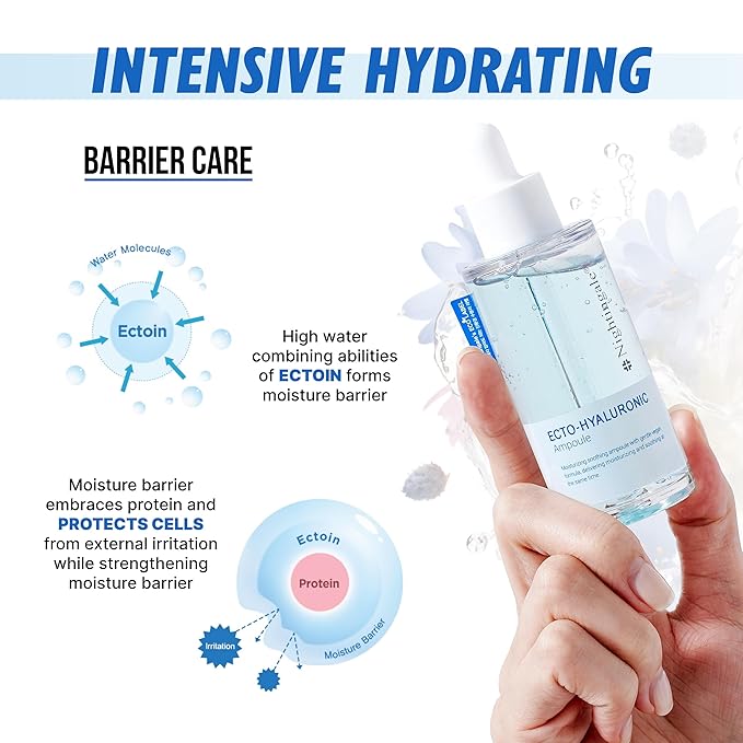 Nightingale Ecto-hyaluronic Ampoule with Hyaluronic Acid, Ectoin, Hydrating Face Serum for Dry Skin, Non-greasy formula, Hypoallergenic, Fragrance & Alcohol Free, Allergen Free, Cruelty Free, Vegan-Velvo Beauty