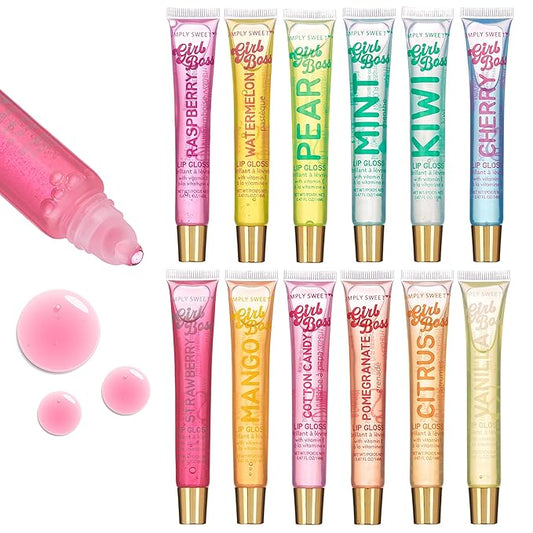 Expressions 12pc Clear Lip Gloss Pack – Lip Oils with Vitamin E and Essential Oils, Flavored Lip Gloss Clear Tubes, Hydrating Lip Glow Oil, Tinted Lip Oil, Lip Moisturizer-Velvo Beauty