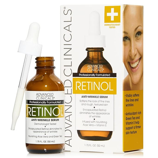 Advanced Clinicals Retinol Serum For Face | Visible Anti Aging Retinol Serum Skin Care Face Moisturizer With Vitamin E Helps Improve Look Of Wrinkles, Fine Lines, & Uneven Skin Tone, 1.75 Fl Oz-Velvo Beauty