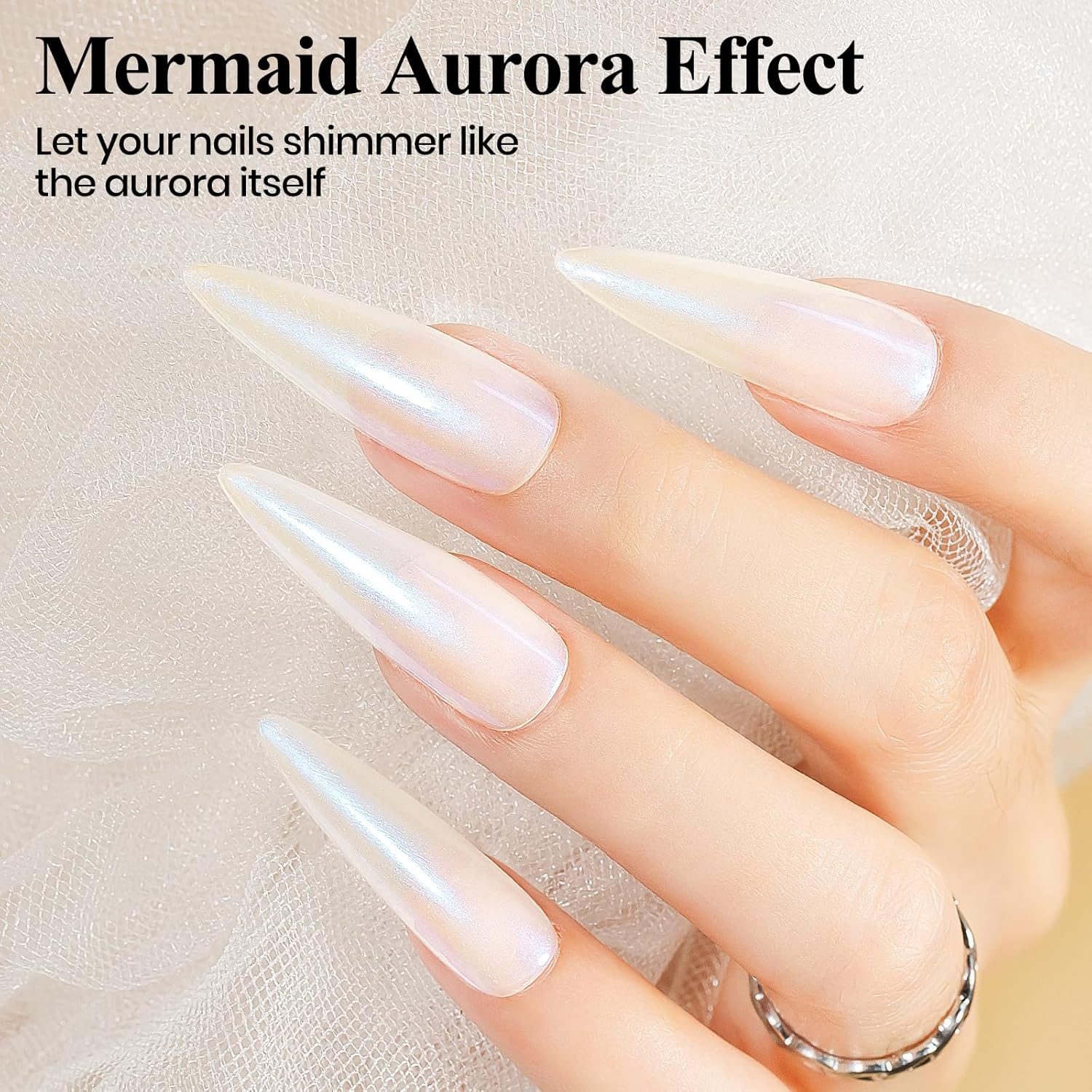 Nail Polish Quick Dry, Mermaid Shimmer Nail Lacquer Pearl White, Blue Aurora Effect, Air Dry Fast Fingernail And Toenail Polish Nail Pigment Natural Color Nail Concealer Polish, 12ML-Velvo Beauty