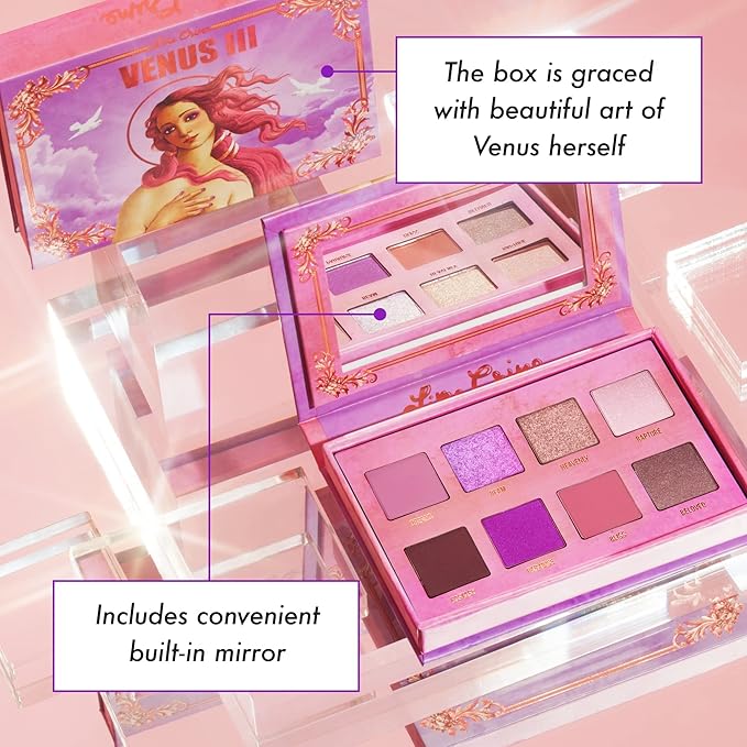 Lime Crime Eye & Face Palette, Venus 3-8 Shades in Matte, Glitter & Metallic Finishes of Dreamy Pinks & Purples - Highly Pigmented Color & Easy to Blend Formula - Mirrored Box - Vegan-Velvo Beauty