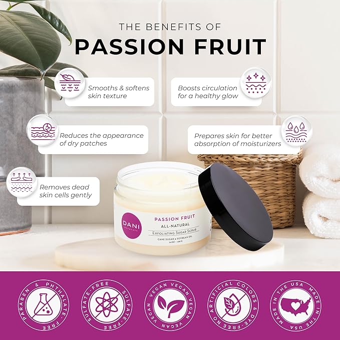 Naturals Sugar Scrub – Pure & Gentle Exfoliation with Juicy Passion Fruit Scent. Organic sugar, shea butter, and nourishing oils for smooth, soft skin – 14 oz-Velvo Beauty