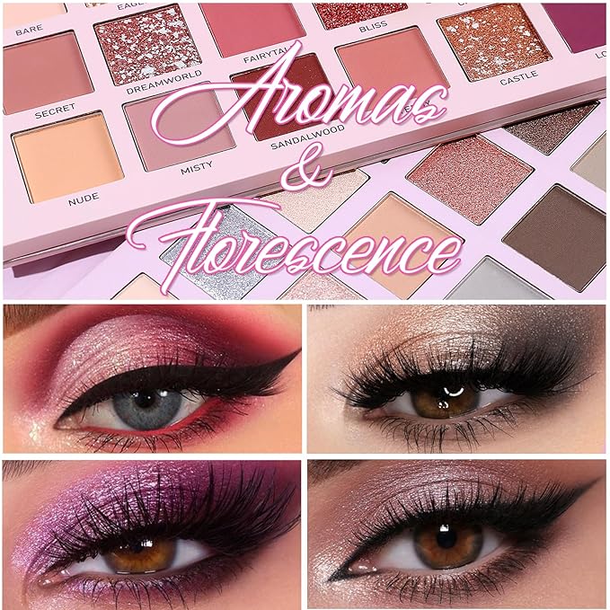 2Pcs Florescence + Aromas Eyeshadow Palette Makeup Set, Matte Shimmer Glitter Pressed Pearl All Highly Pigmented Blending Powder, Natural Velvet Texture Eye Shadow Kit-Velvo Beauty