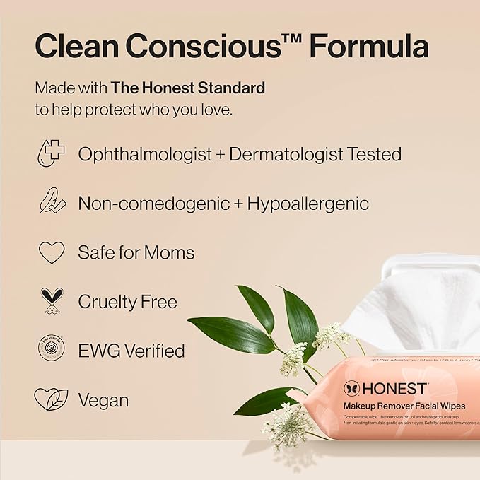 Honest Beauty Fragrance Free Cleansing Makeup Remover Facial Wipes | Plant Based, Hypoallergenic, Gentle for Sensitive Skin | 30 Count-Velvo Beauty