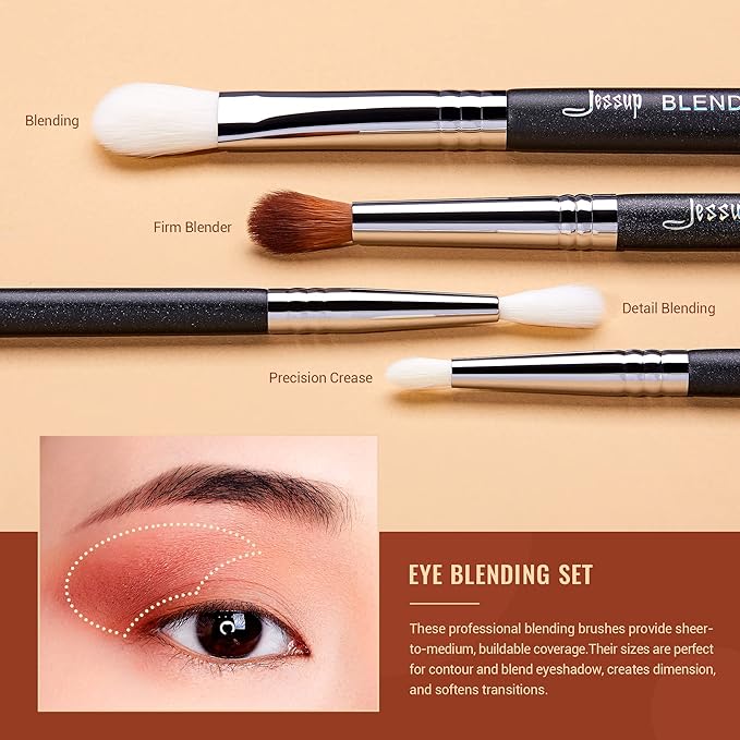 Jessup Eye Makeup Brushes Set Professional Blending Brush for Makeup Eyeshadow 13pcs Premium Synthetic Blender Brush Makeup Black T338-Velvo Beauty