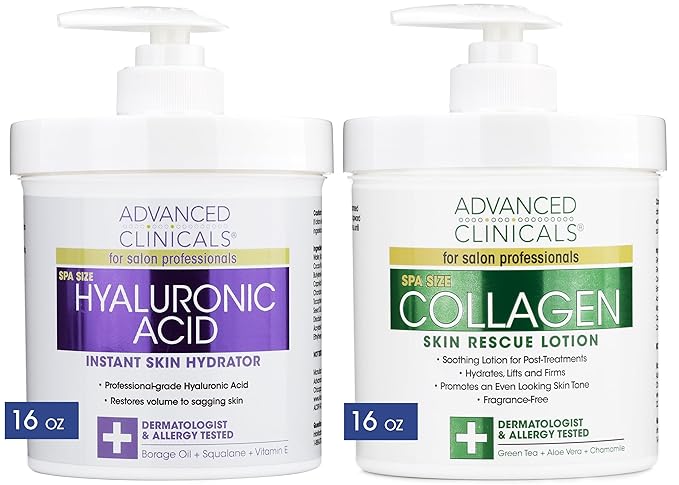 Advanced Clinicals Hyaluronic Acid Moisturizer + Fragrance Free Collagen Cream Face Moisturizer & Body Lotion 2pc Skincare Set For Women & Men Helps Reduce Appearance Of Crepey Skin & Dry Skin, 2pc-Velvo Beauty