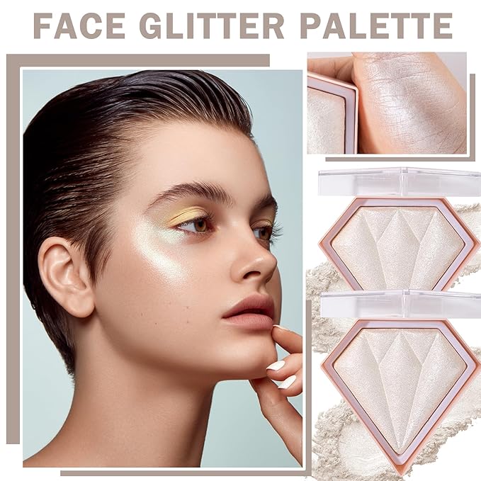 2PCS Pearl White Highlighter Makeup Palette Face Powder Highlighters Iluminadores De Maquillaje Shimmer Glitter Diamond Highlighter Contour Powder Makeup Palette-Velvo Beauty