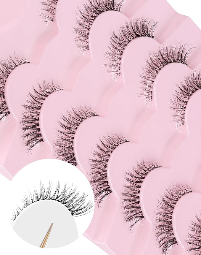 Cat Eye Lashes Natural Strip Lashes That Look Like Extensions Clear Band Lashes Mink Eyelashes Wispy Fox Eye Lashes Packs 7 Pairs-Velvo Beauty