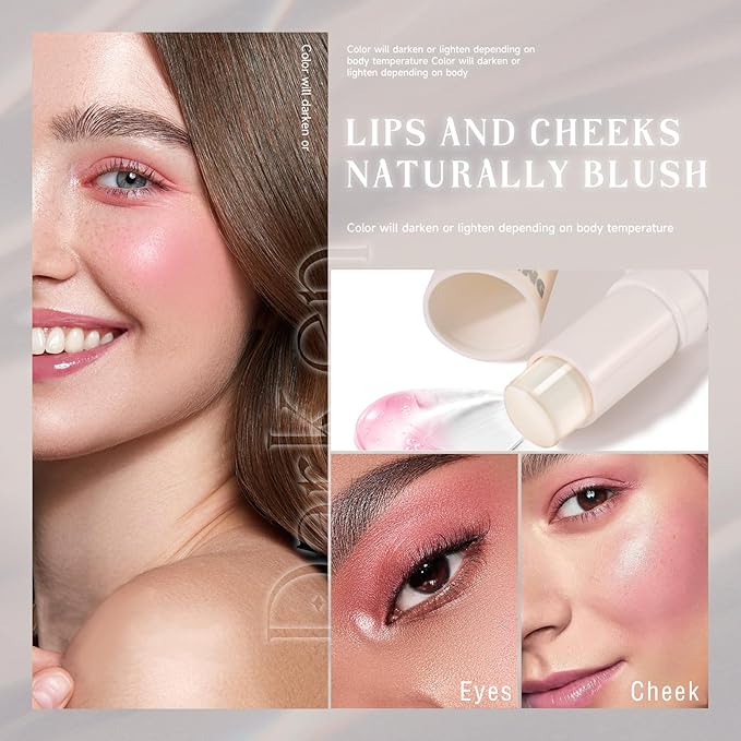2PCS Color Changing Blush Stick for Cheeks Makeup,Clear Blush PH Temperature Change Magic Pink Cream Blusher Waterproof Multi-Use Lips and Face Tint,Matte Finish Natural Lightweight Jelly-Velvo Beauty