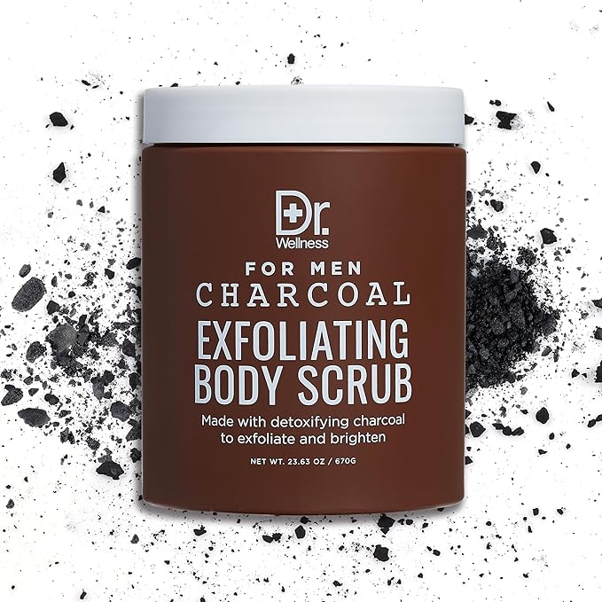 Dr. Wellness Body Scrub for Men- Ultimate Exfoliating Scrub Infused with Charcoal, Men’s Body Wash in Jar with Twist Top, 23 oz, For All Skin Types-Velvo Beauty