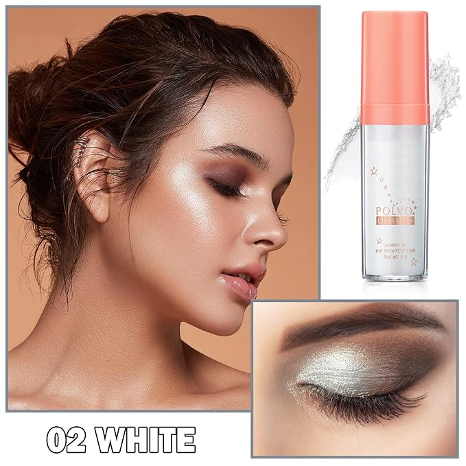 Polvo De Hadas Highlighter Powder Stick Body Shimmer Glitter Makeup, High Gloss Sparkle Highlight Powder for Face Eyes Lips Hair Body Cosmetic Tiktok Makeup - White Moonbeam-Velvo Beauty