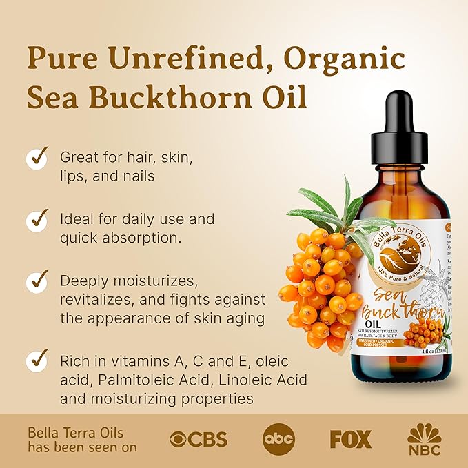 Bella Terra Oils - Organic Sea Buckthorn Oil 8oz - Cold-Pressed Treasure, Bursting with Omega-3 & Omega-6, A Radiant Glow in Every Bottle-Velvo Beauty