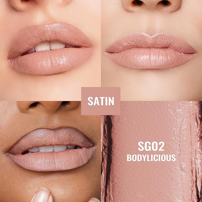 Oulac Beige Nude Satin Lipstick Set - Matte Lip Base, Full Coverage Lip Color, Satin Matte Finish, Cream Texture, Hydrating, Infused with Hyaluronic Acid, 4g*2 SG01+SG02-Velvo Beauty