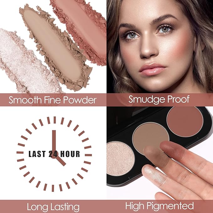 FOCALLURE Blush and Highlighter Palette,3 in 1 Contour Palette,Cruelty-Free Matte Bronzer Powder,Shimmer Illuminator Highlighters for a Glowing Look,#09-Velvo Beauty