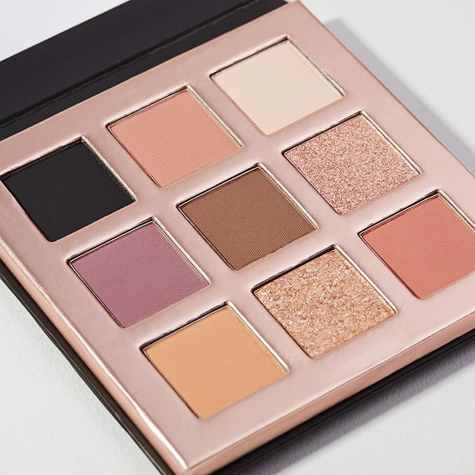 Pippa Of London Camden Make Up Palette 353 with 9 Luxury Matte, Shimmer and Glitter Eyeshadows in Rose Gold case with Mirror-Velvo Beauty