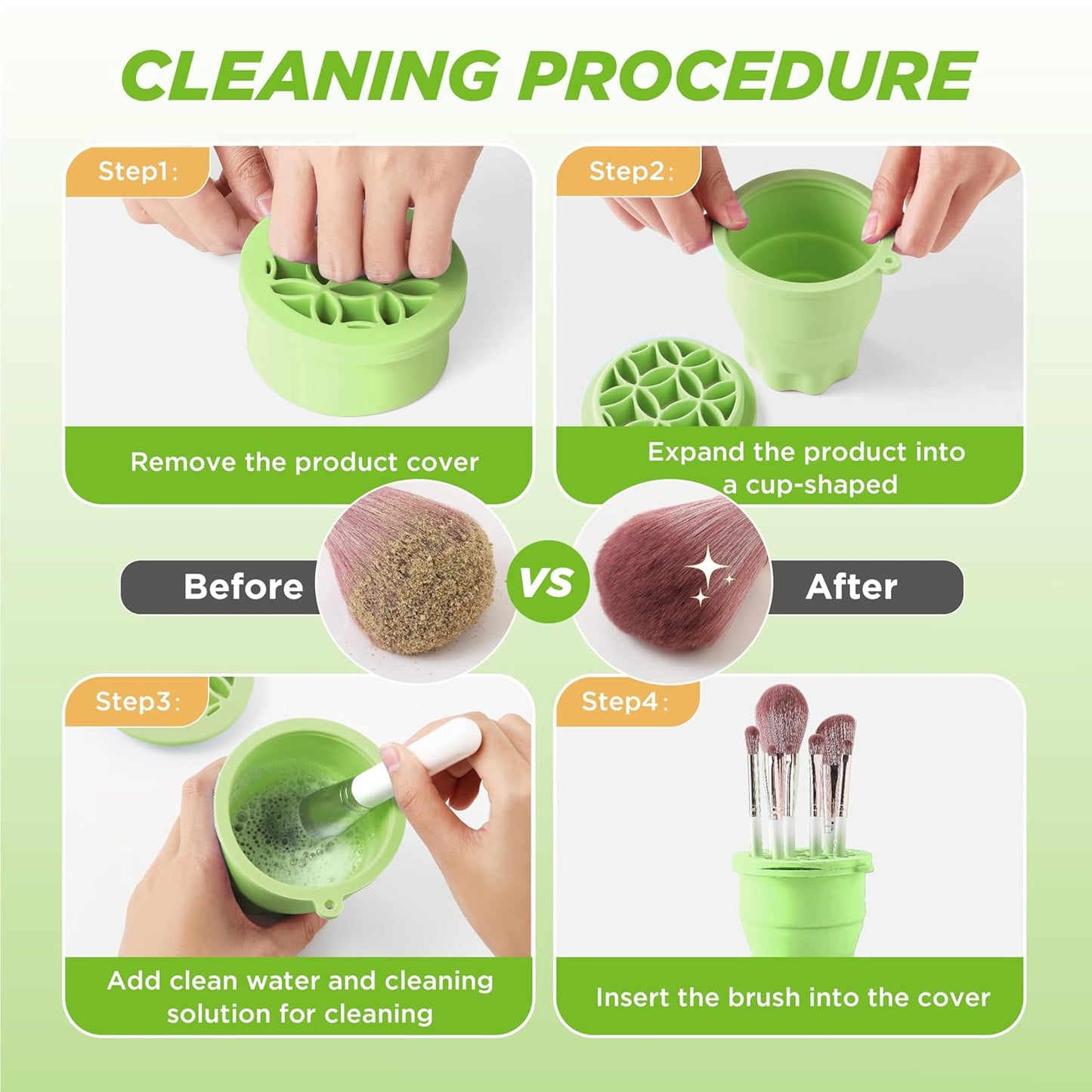 Makeup Brush Cleaner - Foldable Silicone Makeup Brush Cleaner Mat with Brush Storage Holder Makeup Brush Cleaning Bowl Cosmetic Brush Washing Tool for Cleaning Organizer and Drying (Green)-Velvo Beauty