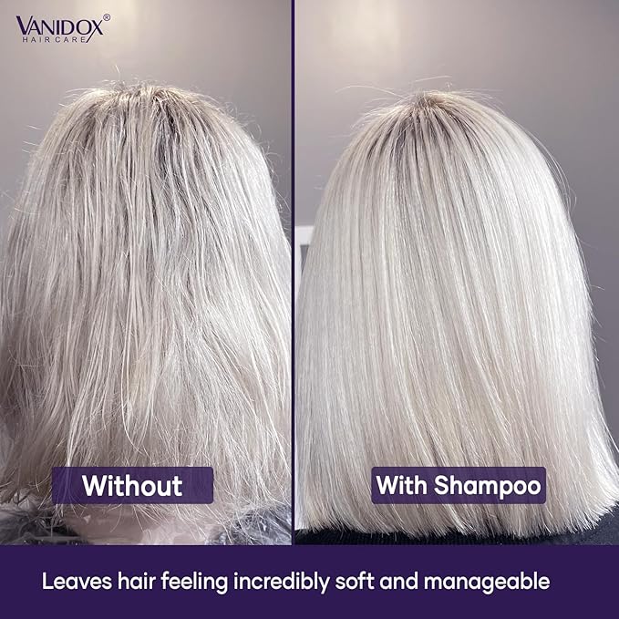 Sulfate Free Brass Toning Purple Shampoo and Conditioner Set for Grey and Silver Hair, Moisturizing & Color-Safe, Enhances Shine & Brightness, Made in USA (16 fl oz each)-Velvo Beauty