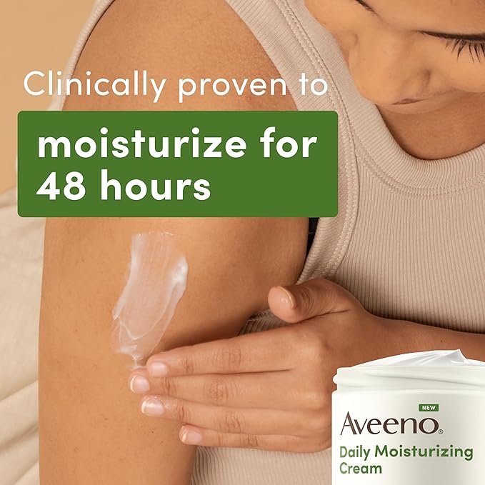 Aveeno Daily Moisturizing Cream with Prebiotic Oat & Shea Butter for Body, Face & Hands Moisturizer Cream, Hydrates Normal to Dry, Sensitive Skin, Fragrance Free, Non-Comedogenic, 20 oz-Velvo Beauty