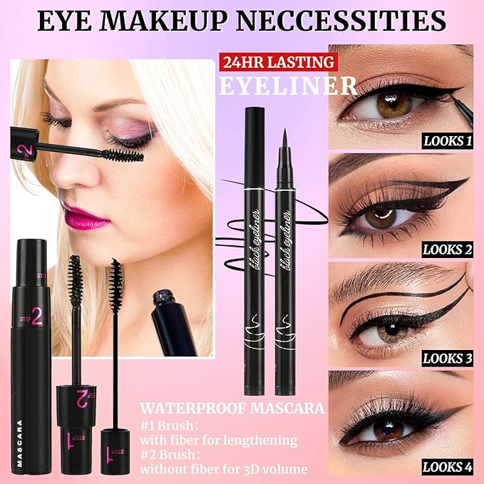Makeup Kit Sets for Teens Women Full Kit with Bag,All in One Make-Up Gift Set Including 20 Colors Neutral Eyeshadow Palette,Lip Glosses,Eyeliner,Mascara,Eyebrow Pencil,Foundation,Brushes & More Kits-Velvo Beauty